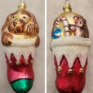 Christopher Radko "Puppy Love' Dog in Stocking Christmas  Ornament,  Like New!